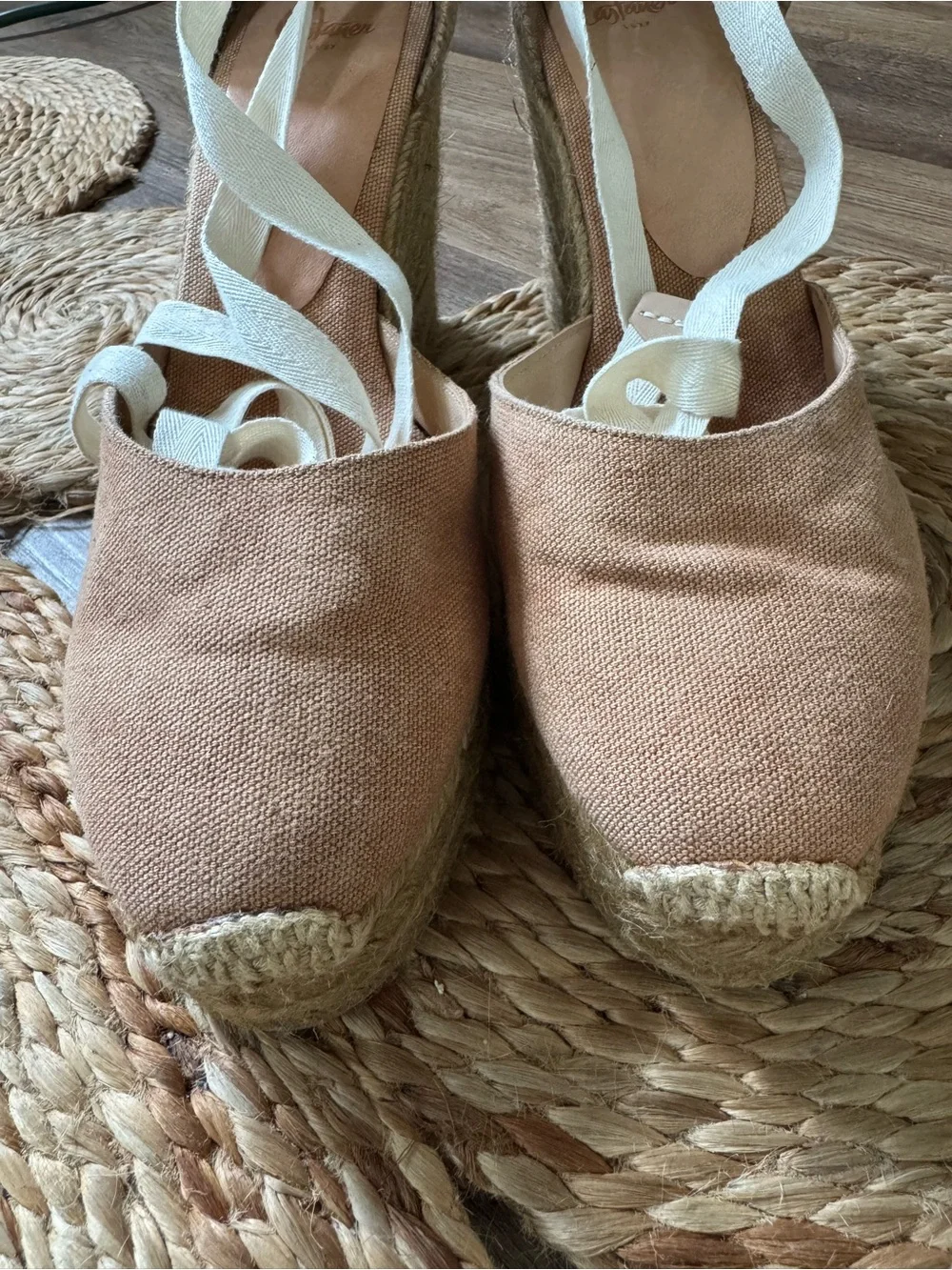 Castaner Canvas Espadrille Wedges with Cream Ties